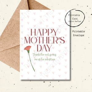 Cartão digital para impressão de feliz dia das mães, rude, engraçado, minimalista, coração, amor, obrigado por não me entregar para adoção, mãe, avó