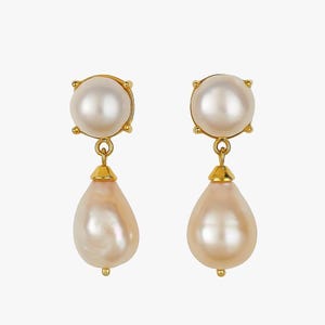 Classic Double Pearl Drop Earrings | Perfect Bride Gift • Gift for Mom • Dangle Stud Earrings • Classic Pearl Earrings for Women