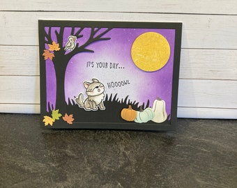 Halloween card, thinking of you, birthday halloween card, handmade fall birthday card, spooking birthday card, kids card
