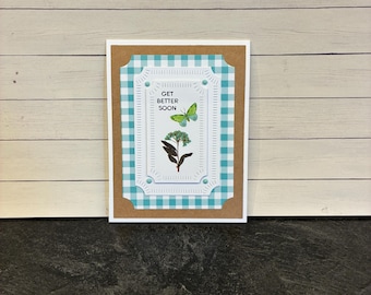 On clearance greeting card Get well soon handmade butteryfly floral