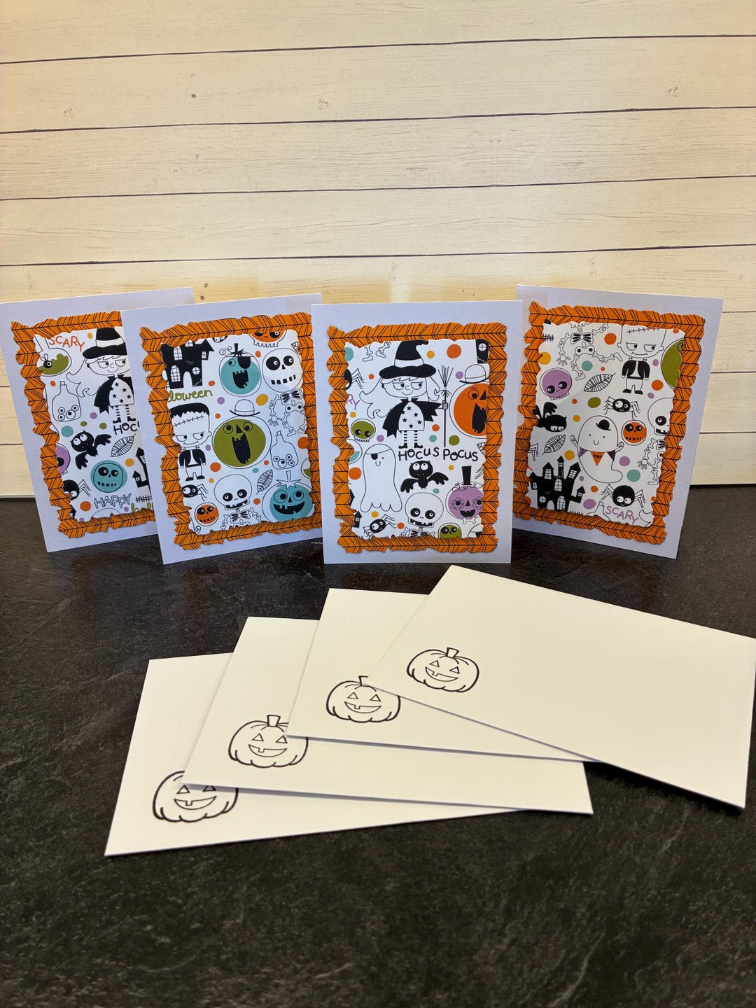 Set of 4 Halloween Note Cards Note Cards Witch Cards Ghost Cards Gift ...