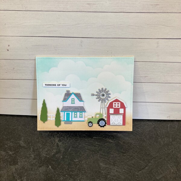 Thinking of you farm scene card, tractor card, barn card, general greeting card, handmade greeting card, summer card