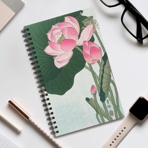 Lotus Flowers Art Journal, Ohara Koson Vintage Print, Spiral Notebook