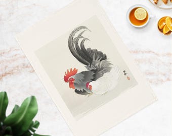 Ohara Koson Chicken Art Tea Towel: Organic Cotton Kitchen Decor