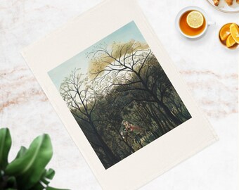 Henri Rousseau Tea Towel – Rendezvous in the Forest, Organic Cotton Kitchen Linen