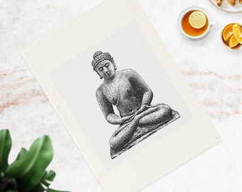 Buddha Art Tea Towel – Borobudur Print, Organic Cotton Kitchen Linen