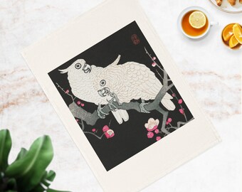 Cockatoo and Plum Blossom Organic Cotton Tea Towel, Koson Art