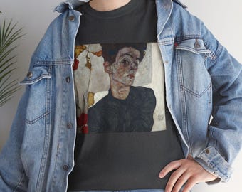 Egon Schieles Selbstporträt mit Physalis (1912), Kunst T-Shirt, Vintage Kunst, Kunstkleidung, Geschenk für Kunstliebhaber, Kunstdruck Mode, tragbare Kunst