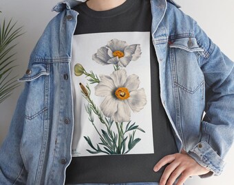 Matilija Poppy Art T-Shirt, Mary Vaux Walcott Vintage Botanical Print Apparel