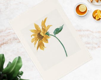 Sunflower Print Tea Towel - Organic Cotton Kitchen Linen