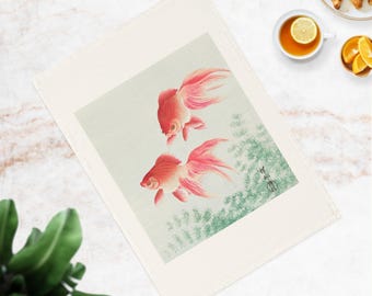 Ohara Koson Goldfish Art Tea Towel, Eco-Friendly Kitchen Linen