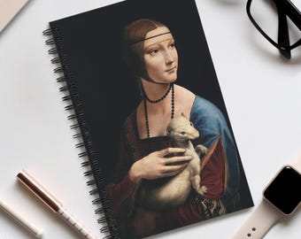 Da Vinci Lady with Ermine Journal, Vintage Art, Spiral Notebook