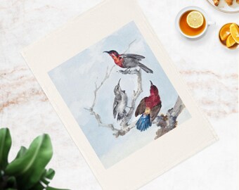 Crimson Sunbirds Art Tea Towel – Organic Cotton Kitchen Linen