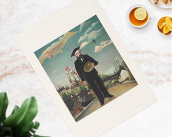 Henri Rousseau Portrait Tea Towel, Organic Cotton Kitchen Linen