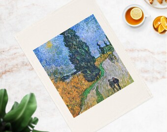 Van Gogh Tea Towel - Road with Cypress, Organic Cotton Kitchen Decor