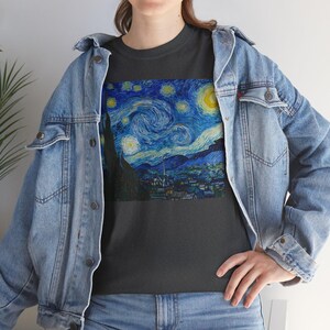 Starry Night by Vincent van Gogh, art t-shirt, vintage art, art apparel, art lover present, art print fashion, wearable art
