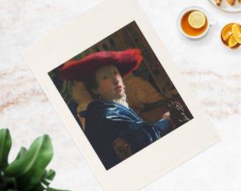 Vermeer's Girl with Red Hat Tea Towel – Organic Cotton Kitchen Linen