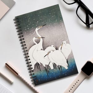 Egrets Art Journal, Ohara Koson Print, Spiral Notebook