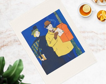 Edward Penfield Art Tea Towel, Man and Woman, Organic Cotton Kitchen Linen