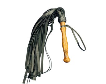 Heavy Duty wooden Whip, Real Genuine 100 Falls leather Flogger - Strong Black LeatherFlogger