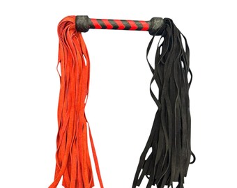 Real Genuine 36 Falls Leather Flogger - Strong, Heavy Duty Thuddy Whip, Black Leather Flogger, Double side flogger