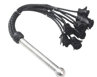 Rose Flogger: Braided Cowhide Leather, Steel Handle & Studs