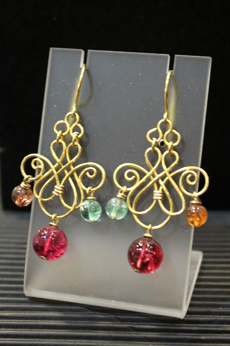 Chandelier Earrings Artisan Handcrafted Golden Brass Etsy