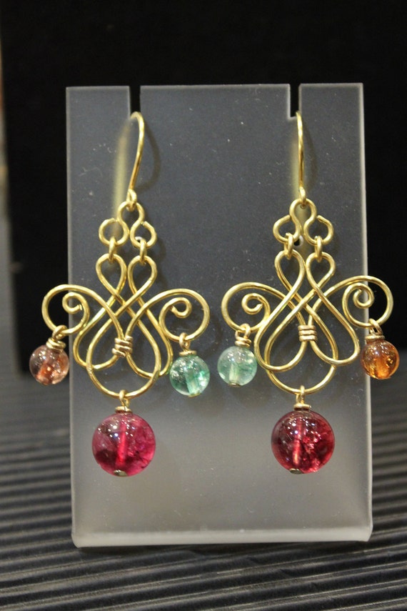 Chandelier Earrings Artisan Handcrafted Golden Brass Etsy