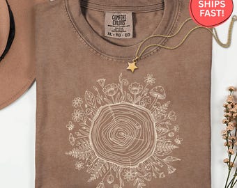 Comfort Colors Botanical Tree Shirt, Tree Ring Art Tee, Cottagecore Forest Shirt, Nature Lover Gift, Rustic Woodland Aesthetic