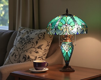 22インチ トンボ、ティファニーランプ、ステンドグラスランプ、デスク