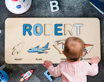 Rompecabezas con nombre hecho a mano, rompecabezas de tablero Montessori, regalos de Navidad, juguetes para bebés y niños pequeños, regalo personalizado para niños de 1 año