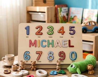 Rompecabezas con nombre personalizado / Regalo de primer cumpleaños / Juguete de madera personalizado