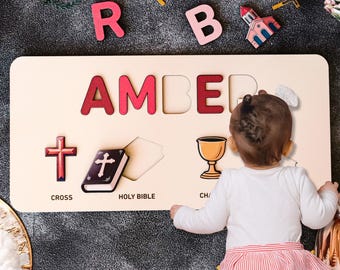 Rompecabezas con nombre personalizado, regalo de Navidad para bebé, juguete para niños pequeños, juguetes con nombre para bebé, regalo de cumpleaños hecho a mano para bebé, regalo para niños