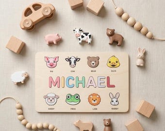 Rompecabezas Montessori personalizado con nombre / Juguete sensorial de madera / Regalo personalizado para la habitación del bebé