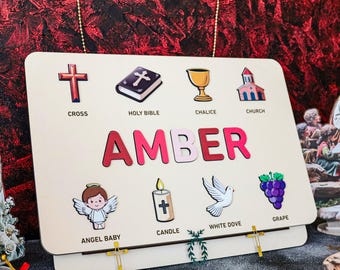 Regalo para bebé, juguetes para niños pequeños, decoración de guardería, regalo especial para bebés recién nacidos, regalos de Navidad para niños pequeños, rompecabezas de madera con nombres, rompecabezas de actividades