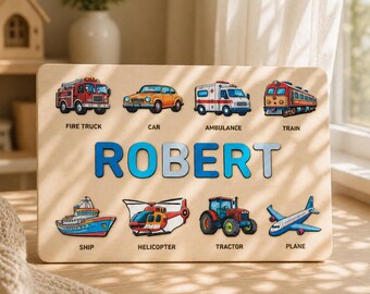 Rompecabezas de madera con el nombre del bebé / Juguete de abedul personalizado