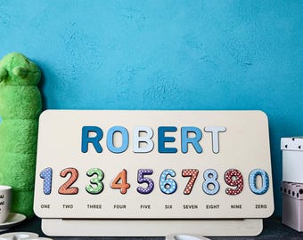 Rompecabezas de madera con nombre, tablero de actividades para bebés y niños pequeños, juguetes sensoriales, regalo para el 1.er, 2.º y 3.er cumpleaños, juguetes Montessori, regalo para baby shower