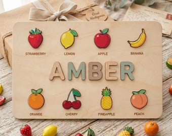 Rompecabezas de madera con nombre / Regalo personalizado para recién nacidos / Juguete de abedul personalizado para bebés