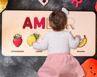 Rompecabezas con nombre personalizado, juguetes de madera para bebés y niños pequeños, juguetes para bebés de 6 a 12 meses, juguetes Montessori, regalos de Pascua para niños, juguetes personalizados para bebés de 6 a 12 meses