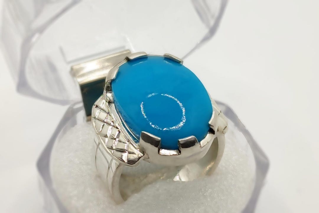 Natural Rare Blue Turquoise Sterling Silver 925 Handmade Feroza Men's ...
