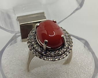 Natural Australian Red Coral Sterling Silver 925 Ring: Handmade Solitaire Design