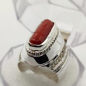 Natural Australian Red Coral Sterling Silver 925 Handmade Men&#39;s Ring October Birthstone Gift for Him Marjan Religious Ring