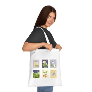 Sac fourre-tout vintage timbre botanique - sac en toile carte postale fleur - fourre-tout floral esthétique rétro - sac écologique amoureux de la nature - cadeau Cottagecore