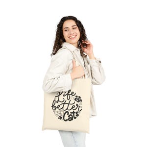 Draagtas Life Better With Cat – schattig kattenontwerp met pootafdruk – grappig cadeau kattenliefhebber – canvas kawaii kattenvrienden