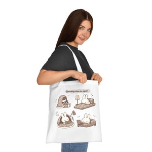 Kawaii Bunny Tote Bag - Cute Cozy Cartoon Canvas Bag - Mirty Rabbit Eco-Friendly Tote - Book Lover Gift - Reusable Shopping Bag