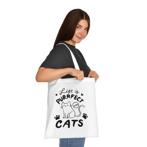 Draagtas Life Better With Cat – schattig kattenontwerp met pootafdruk – grappig cadeau kattenliefhebber – canvas kawaii kattenvrienden