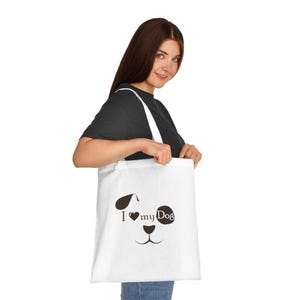 Dog Lover Tote Bag – I Love Dogs Paw Print Heart Tote – Cute Cartoon Dog Bone Design – Colorful Pet Tote Bag – Dog Mom Gift Idea