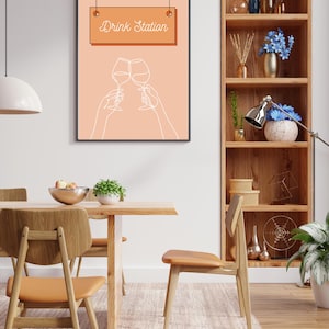 Impresión de estación de bebidas - Póster de cócteles - Póster de cocina - Impresión de bebidas alcohólicas - Impresión de fiesta - Pósteres planos - Póster de inauguración de la casa - Impresiones divertidas