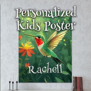 Personalized Ruby-Throated Hummingbird Poster for Kids Poster – Toddler Room Decor – Vibrant Color Print – Educational Wall Art