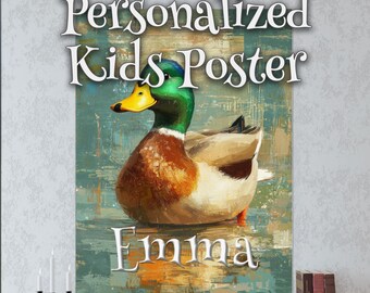 Poster personnalisé de canard colvert pour enfant - Idée cadeau petit-enfant - Déco pour chambre de tout-petit - Art d'apprentissage précoce - Art pour chambre de bébé